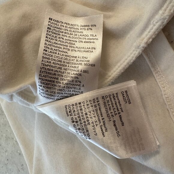 H&M White T-Shirt with Transparent Lace Shoulders and Sleeves, Womens Size Small - Picture 5 of 7